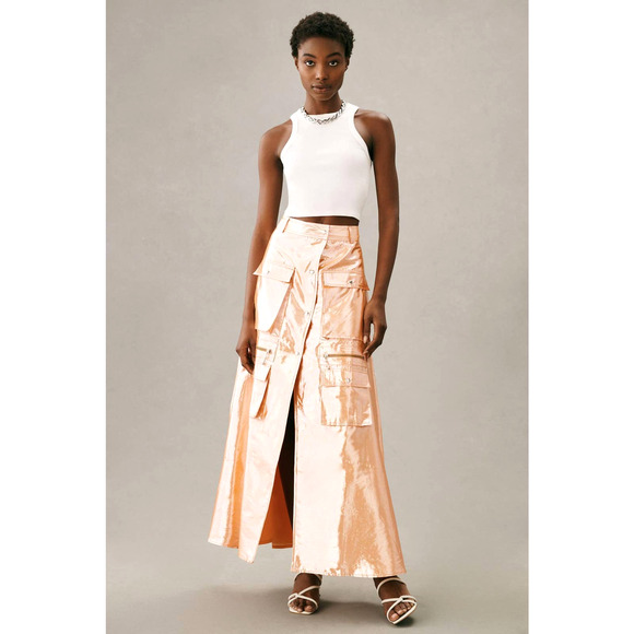 Anthropologie Let Me Be Metallic Cargo Maxi Skirt - New Small - Picture 1 of 8